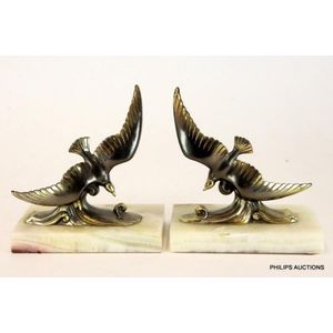 A pair of Art Deco spelter seagull bookends, circa 1930, the…