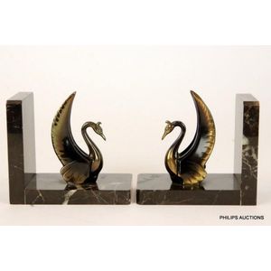 A pair of Art Deco spelter stylised bird bookends, circa 1930,…