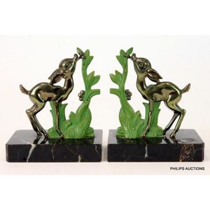 A pair of Art Deco spelter fawn bookends, circa 1930 the…