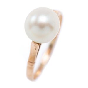 16ct Gold Cream Pearl Ring, Size O - Rings - Jewellery