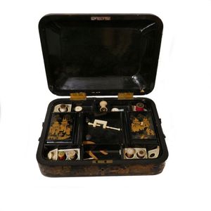 A Regency period chinoiserie work box, gilded decoration on…