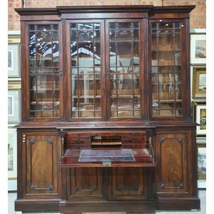 A George III mahogany breakfront secretaire bookcase, the upper&hellip;