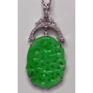 Jade and Diamond Pendant in White Gold - Pendants/Lockets - Jewellery