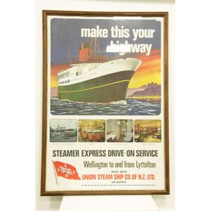 A large framed 1960s Union Steamship poster of the 'Maori' on…