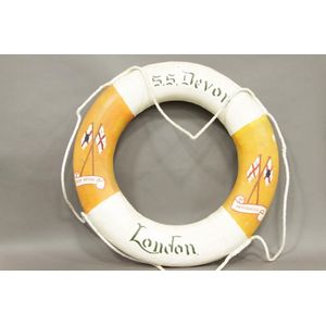 A vintage ship's canvas and cork life preserver for the New…