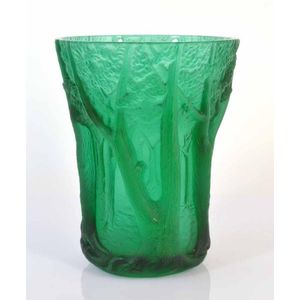 A Czech Art Deco green glass vase, c.1930's, attributed to…