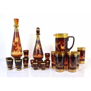 A 21 pieces Cinnamon glass lemonade / liqueur set, mid 20th…