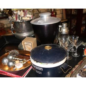 Vintage bar accessories includes match collection, glass…