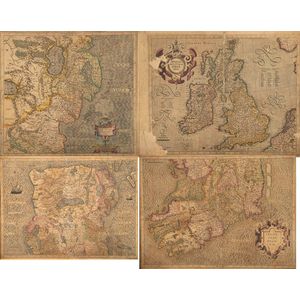 Four antique hand coloured maps, Irlan Diae, two versions,…