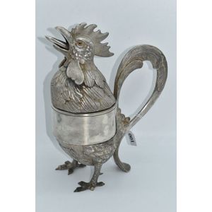 Cast metal rooster cocktail shaker marked 'R' to foot, possibly…