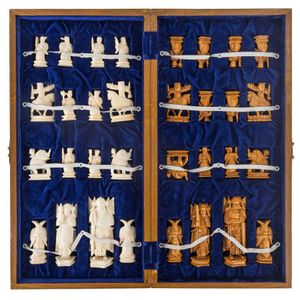 A Chinese carved ivory chess set, mid 20th century, tallest 13…