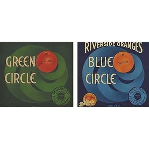 Pair of American Crate labels framed, advertising 'Blue Circle'…