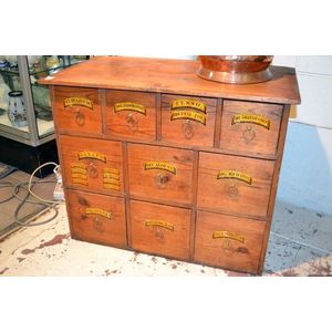 19th century pine apothecary chest with ten drawers, homeopathy…