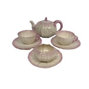 Belleek (Ireland) comports and bowls - price guide and values ANTIQUE BELLEEK IRELAND CUP and SAUCER 2nd BLACK MARK 1891-1926 Raised Flowers main image 0