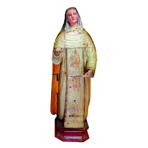 A vintage wood and gesso religious statue, depicting a female…