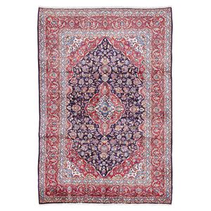 Claret Red Persian Carpet with Floral Design and Blue Border - Rugs ...