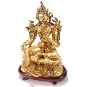 Sino-Tibetan gilt bronze Tara, depicted seated, with head dress&hellip;