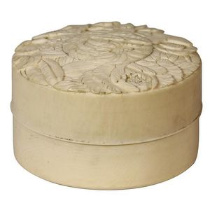 Ivory dressing table box decorated with flowers, small chip to…
