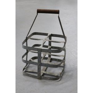 Vintage galvanised metal bottle basket, with carry handle, 33…