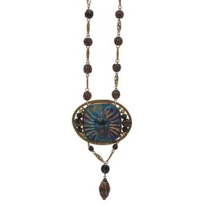 A antique Bohemian iridescent glass scarab beetle pendant&hellip;