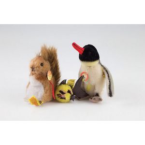 Three small Steiff animals, Peggy the penguin, Kecki the…