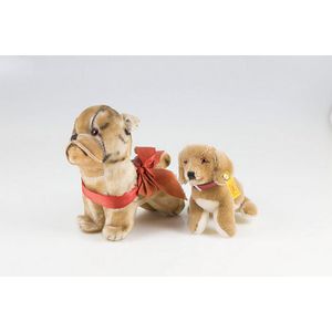 Two Steiff animals, Bully the Bulldog, standing approx 17 cm.…