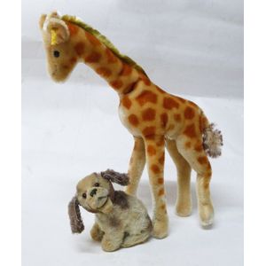 Two vintage miniature plush Steiff toys, large giraffe, and…