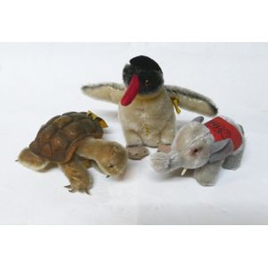 Three vintage miniature plush Steiff toys, elephant, tortoise…