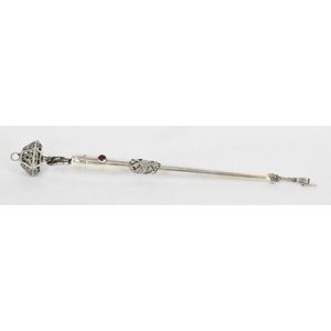A silver torah yad, with Rabbi finial, the handle inset with a…