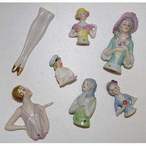 Five various vintage half dolls together with a miniature…