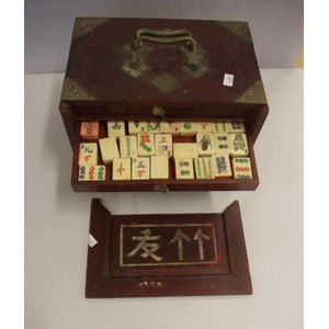 1920's Antique Mahjong Set with 145 Bone & Bamboo Tiles and  Instruction Booklet