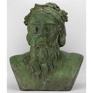 Bronze Dionysus bust with a full beard & a mustache framing his…