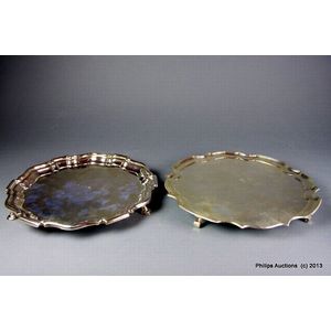 A near pair of silver plated card trays, early 20th century, of…