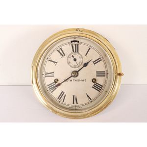 Vintage Ship's Time Porthole Wall Clock-Vintage Oak & Brass Ship