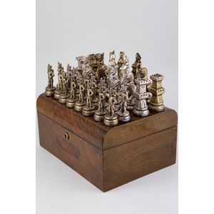Napoleon themed sterling silver chess set with chessboard with…