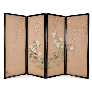 Okubo's Embroidered Peony & Pheasant Screen - Furniture - Oriental