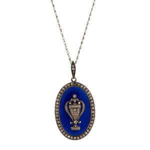 Lover's eye pendant hot blue pastes antique style georgian 925 chain