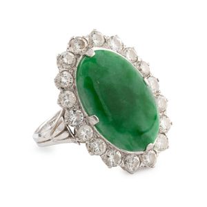 Jadeite and Diamond Cluster Ring in Platinum - Rings - Jewellery