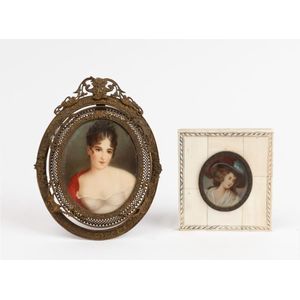 Two portrait miniatures, mid 20th century, a Gainsborough style…