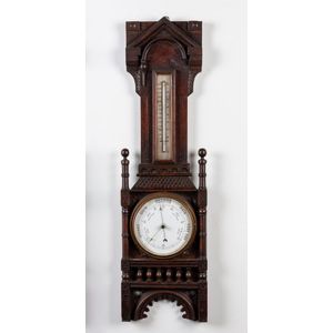 A stained cedar barometer thermometer, early 20th century,…