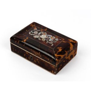 A Regency mother-of-pearl inlaid tortoiseshell sewing box,…