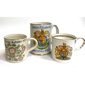 Three Queen Elizabeth II Silver Jubilee commemorative cups,…