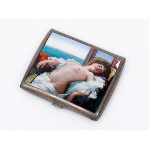 European cigarette case, enamel and silver depicting reclining…
