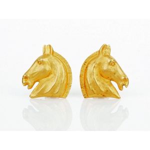 Hermes Gold Tone Horse Earrings with Box (2) - Earrings - Jewellery