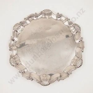 Victorian sterling silver salver, with shell and scroll rim,…