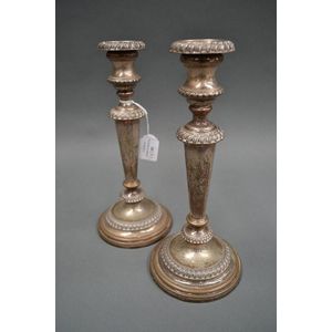 Pair of antique Sheffield plate Georgian candlesticks, approx.…