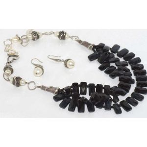 Designer silver, pearl and jet necklace, with silver and pearl&hellip;