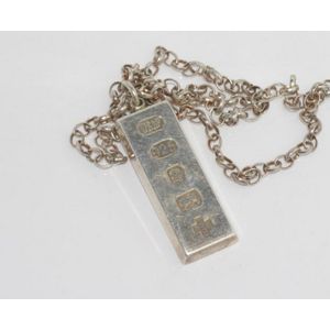 English hallmarked silver ingot on silver chain, weight approx ...