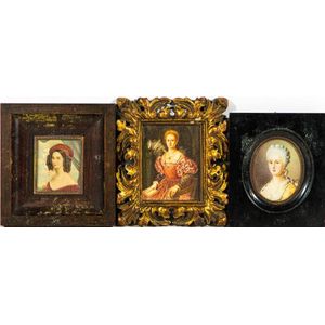 A collection of hand painted miniatures, probably on ivory…