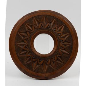 An antique circular chip carved kauri pine picture frame,…